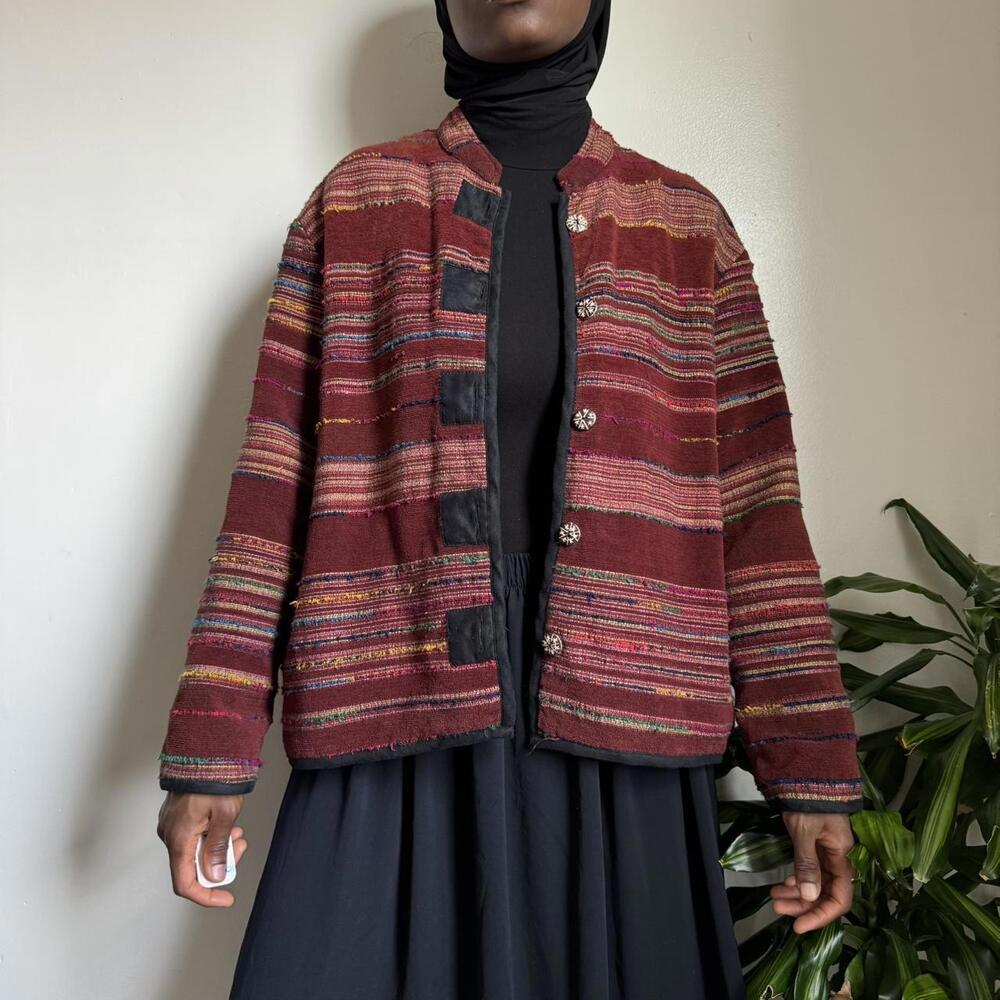 Vintage burgundy hippie buttom down kimono jacket‎ with two side pockets Size XL